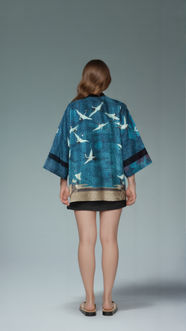 Blue Crane Print Kimono Cardigan – Crane