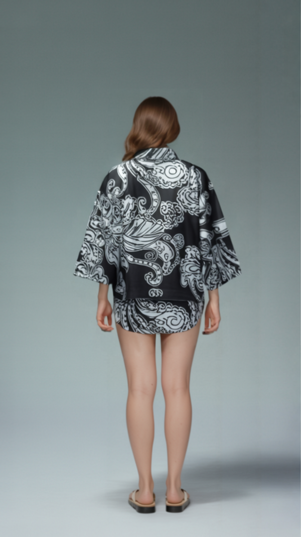 Midnight Blossom Paisley Kimono – Open-Front Drape