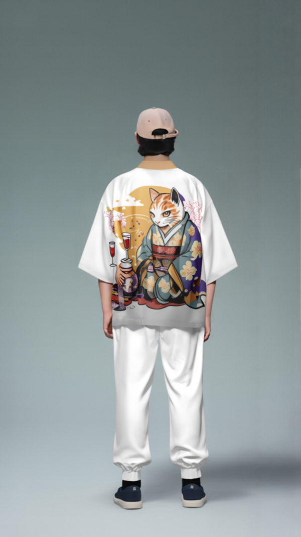 Serene Cat Zen Kimono Cardigan – Open-Front Drape