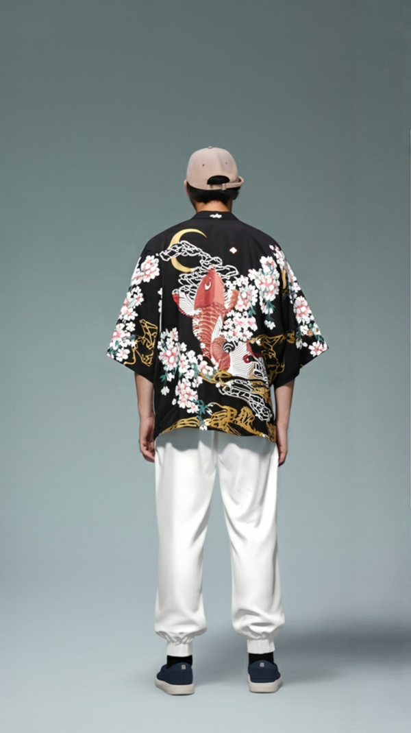 Cherry Koi Wave Haori Kimono Jacket – Open Drape