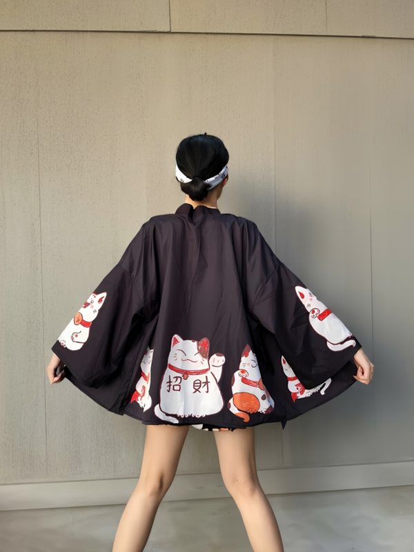 Lucky Cat Japanese Kimono Jacket – Open Drape