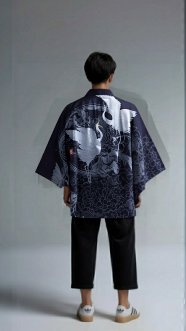 Harmony Flight Satin Kimono – Crane Symbol Design