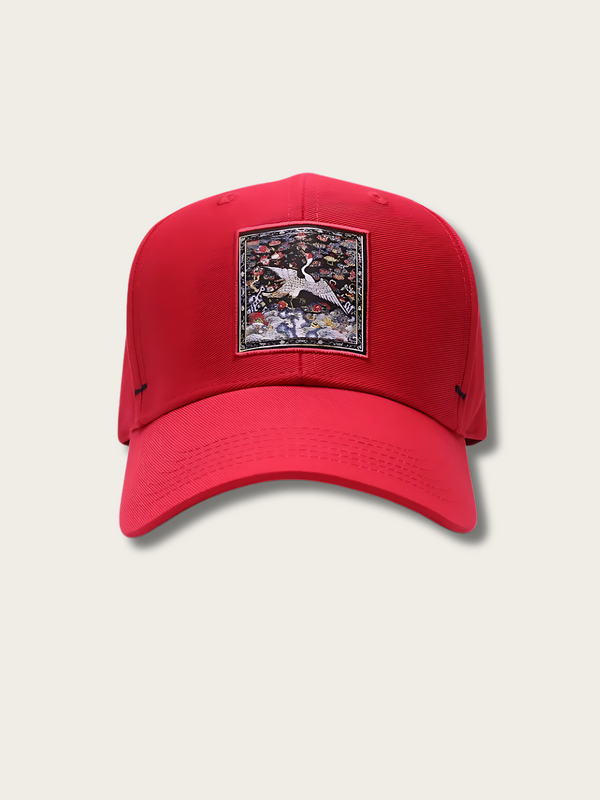 Crane Embroidered Japanese Style Unisex Cap - #000000:Black