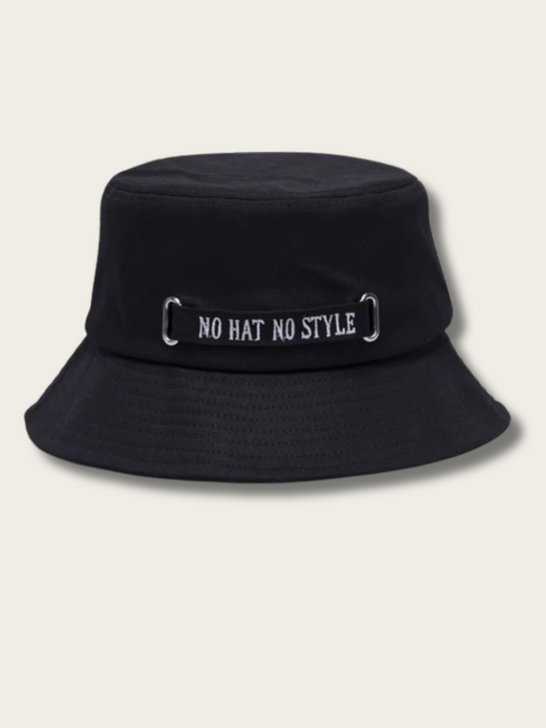 No Hat No Embroidered Japanese Bucket Hat - #ffffff:White