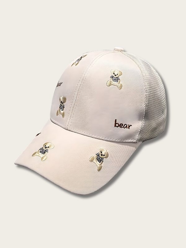Printed Kawaii Bear Japanese Cap - White