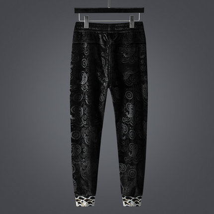 Black Pattern Lotus Flower Japanese Pants - XL