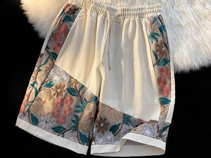 Cool Floral Print Design Japanese Modern Shorts - Medium