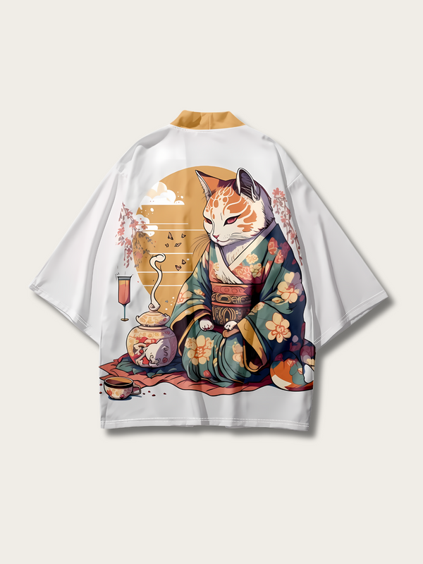 Serene Cat Zen Kimono Cardigan - M