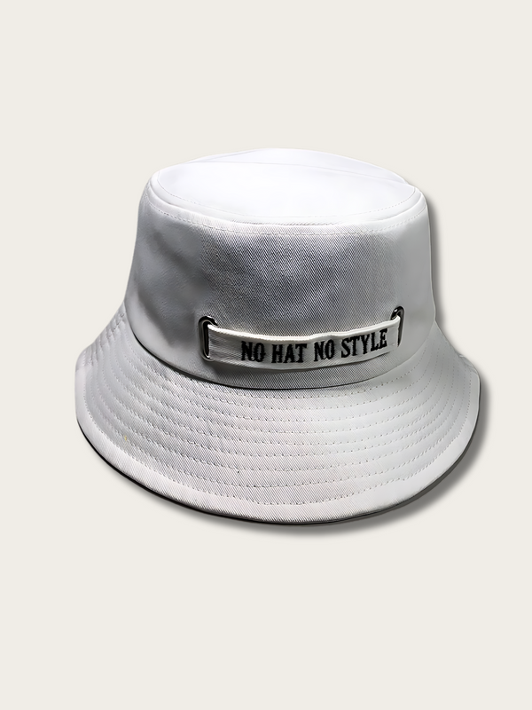 No Hat No Embroidered Japanese Bucket Hat - #000000:Black
