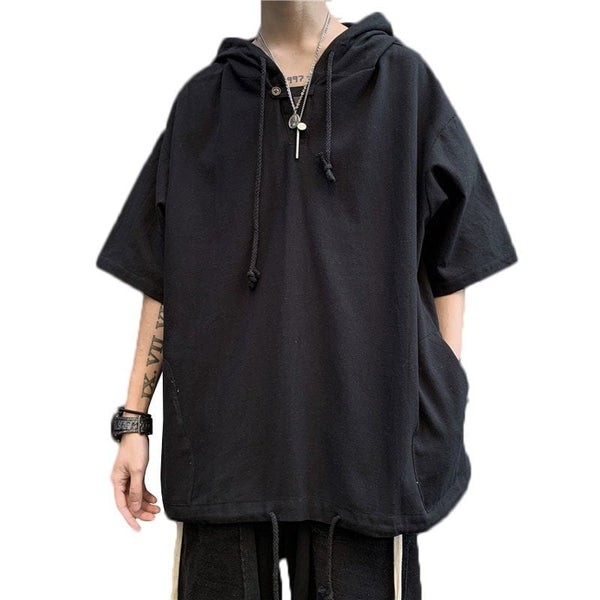 Casual Streetwear Hooded Japanese T Shirt - Medium