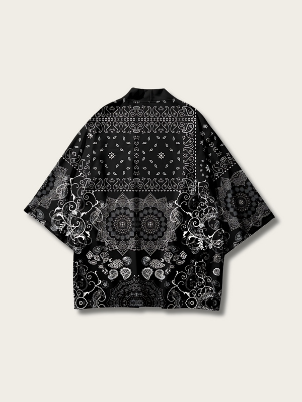 Monochrome Elegance Kimono Cardigan - M