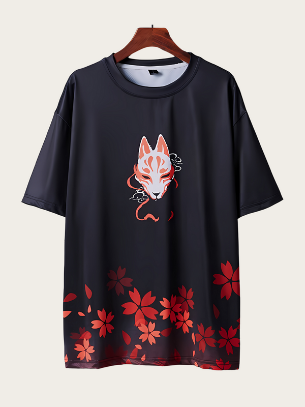 Kitsune Fox Mask Printed Japanese T Shirt - Small