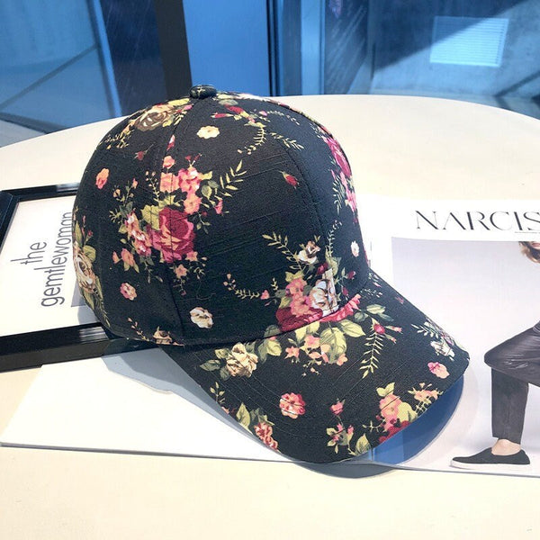 Floral Printed Japanese Baseball Cap - White