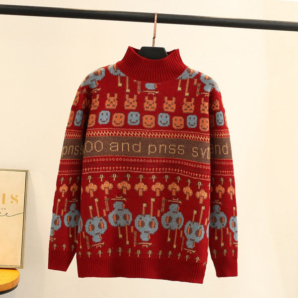 Doodle Knit Printed Japanese Sweater - XL