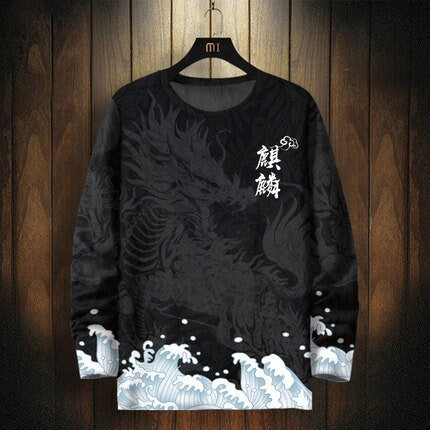 Legendary Beast Pattern Print Japanese Sweat Shirt - Small