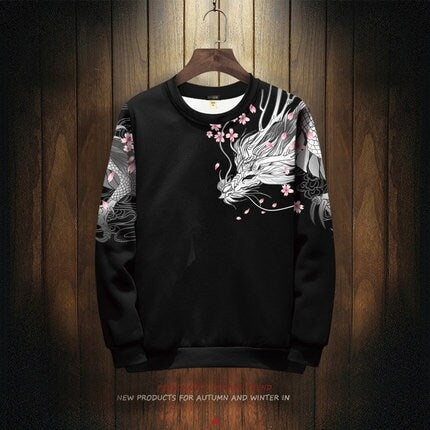 Dragon Sakura Print Japanese Modern Sweater - XS
