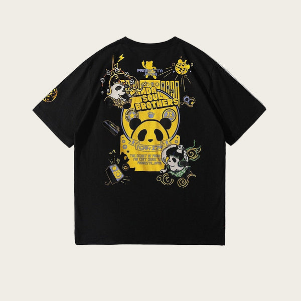 Anime Panda Print Japanese T Shirt - Medium