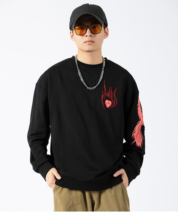 Mythical Phoenix Embroidered Japanese Sweatshirt - Medium