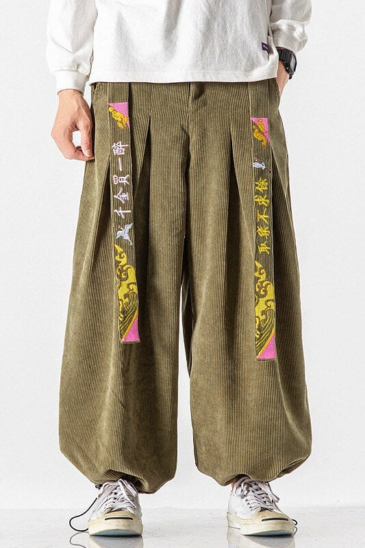 Plain Retro Style Wide Leg Japanese Harem Pants - Medium