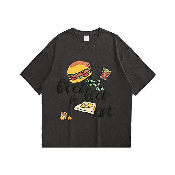 Cartoon Food Letter Print Japanese T Shirt - Medium