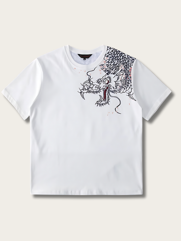 Sakura Dragon Embroidered Tee - Medium