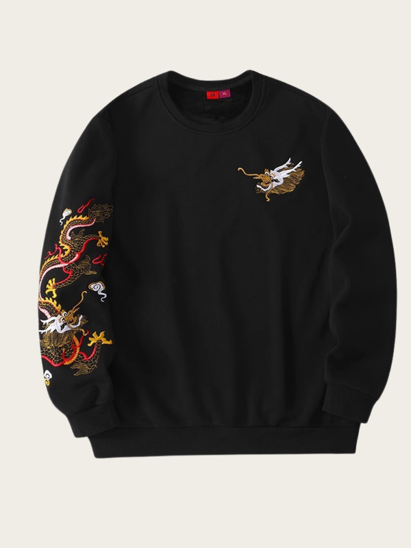 Embroidered Dragon Black Crewneck Sweatshirt - Medium