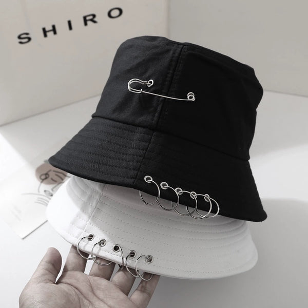 Safety Pin Techwear Bucket Hat - #ffffff:White