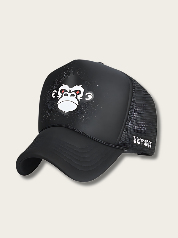 Gorilla Printed Japanese Trucker Cap - #000000:Black