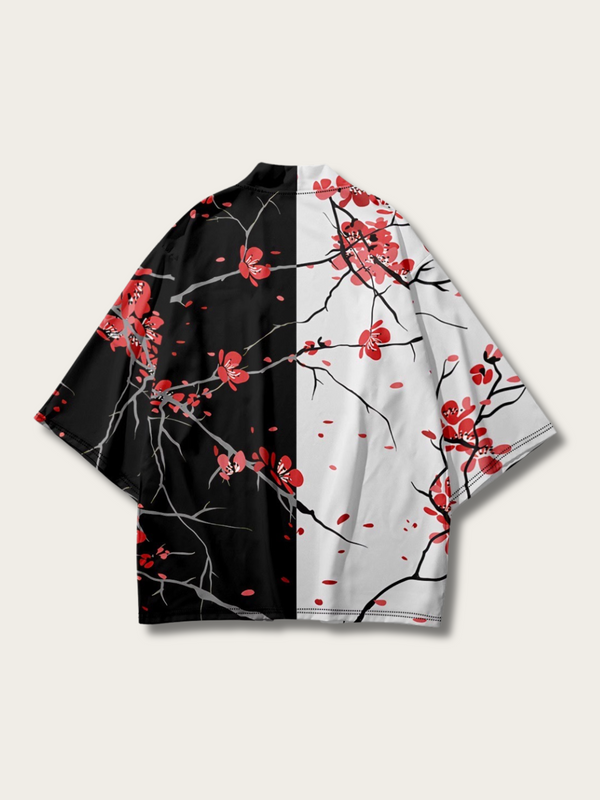 Cherry Blossom Contrast Kimono Cardigan - M