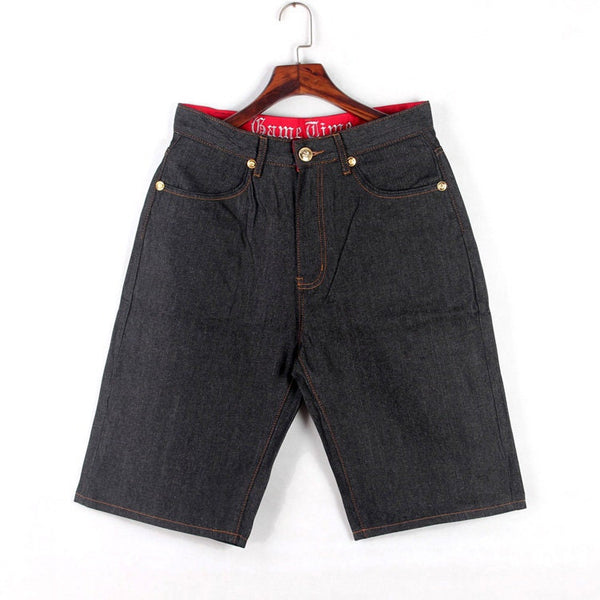 Devil Wings Embroidered Denim Japanese Shorts - 32