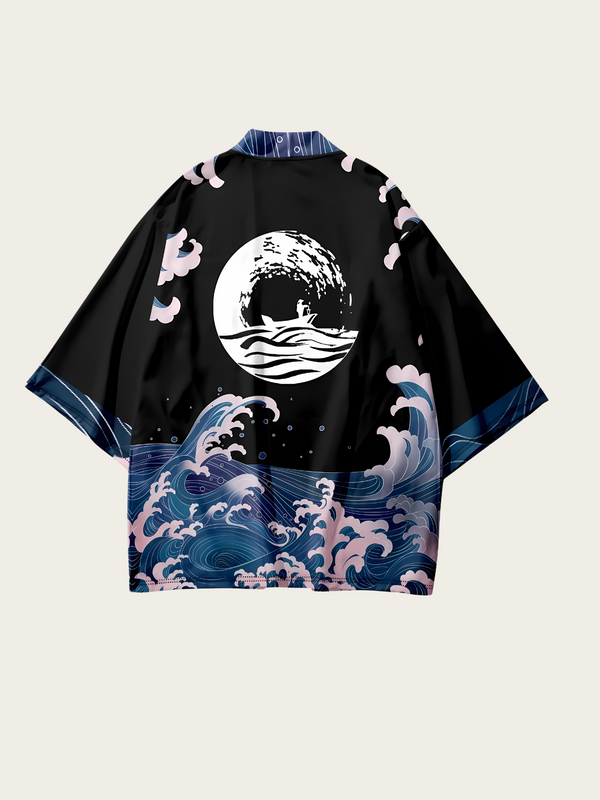 Moonlit Waves Kimono Cardigan - M