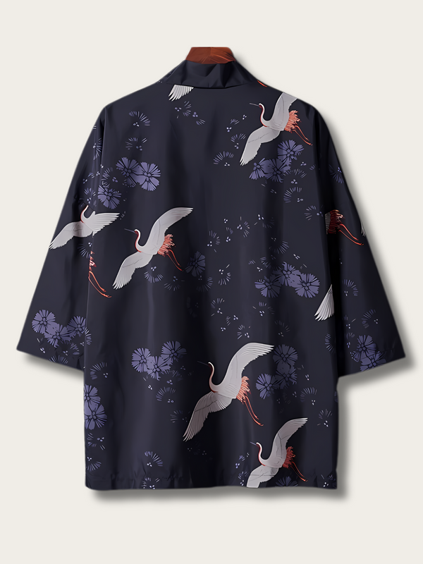 Crane's Elegance Kimono Cardigan - #000000:Coffee