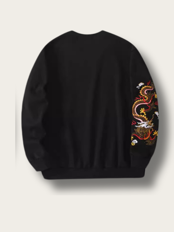 Embroidered Dragon Black Crewneck Sweatshirt - Large