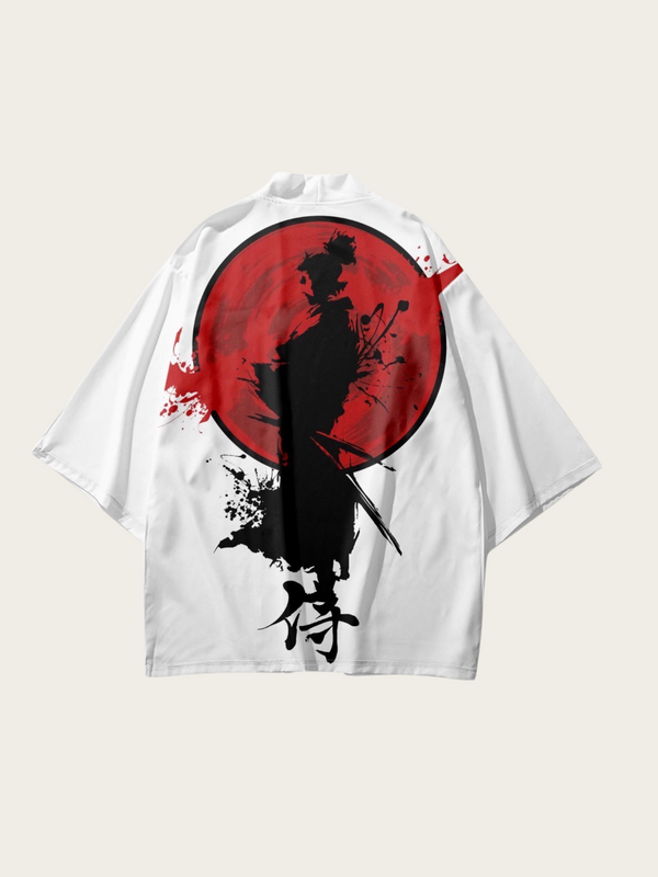 Red Circle Samurai Kimono Shirt – Open-Front Drape