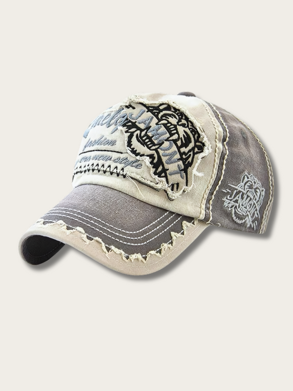 Vintage Distressed Patchwork Cap - #6987be:Denim Blue