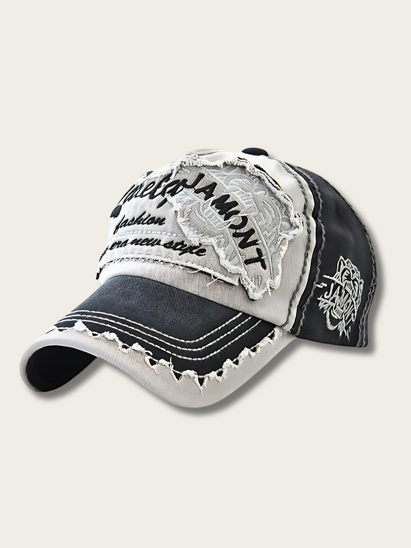 Vintage Distressed Patchwork Cap - #ffffff:White