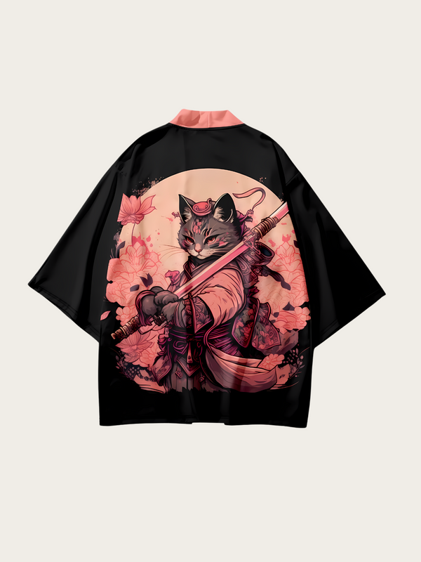 Samurai Cat Blossom Kimono Cardigan - M