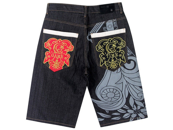 Letter Flower Printed Modern Denim Japanese Shorts - 30