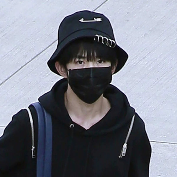 Safety Pin Techwear Bucket Hat - #000000:Black