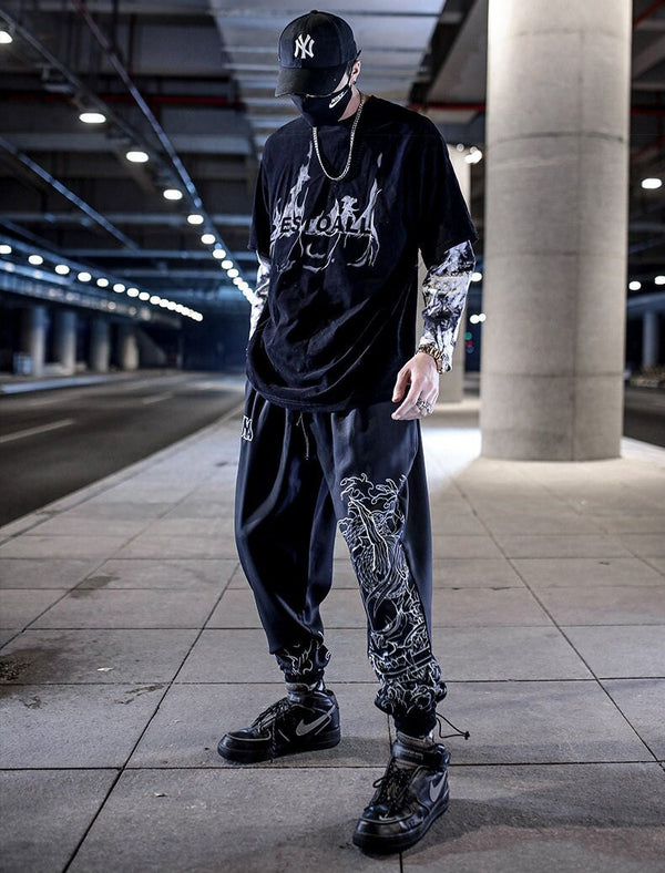 Mythical Dragon Printed Japanese Harem Pants - Medium