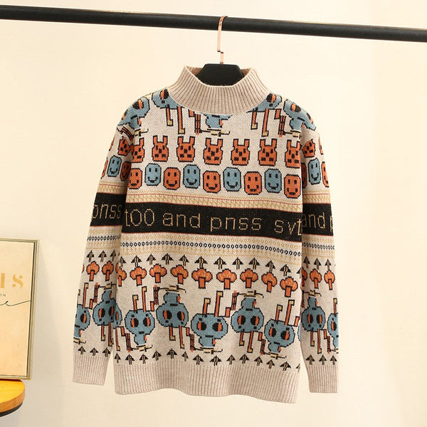 Doodle Knit Printed Japanese Sweater - XL