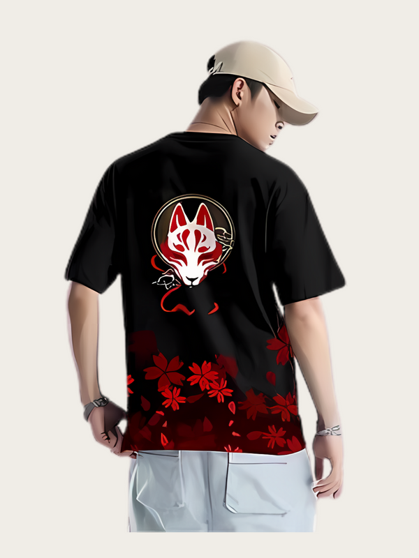 Kitsune Fox Mask Printed Japanese T Shirt - Medium