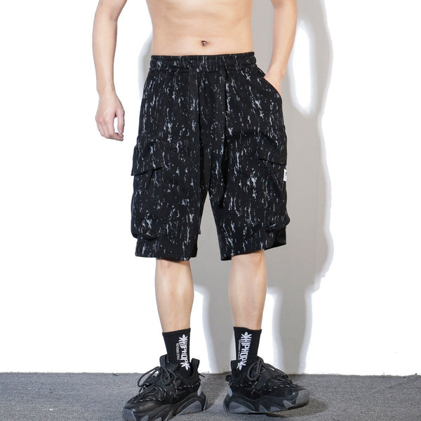 Ink Pattern Printed Retro Japanese Shorts - Medium