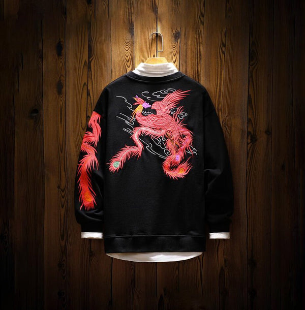 Mythical Phoenix Embroidered Japanese Sweatshirt - Medium