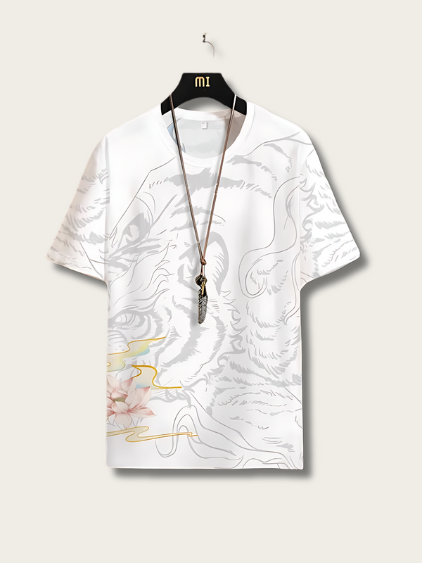 Roaring Tiger Lotus Graphic T Shirt - Small