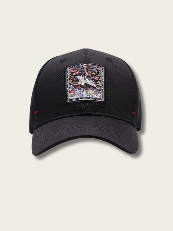 Crane Embroidered Japanese Style Unisex Cap - #ff0000:Red