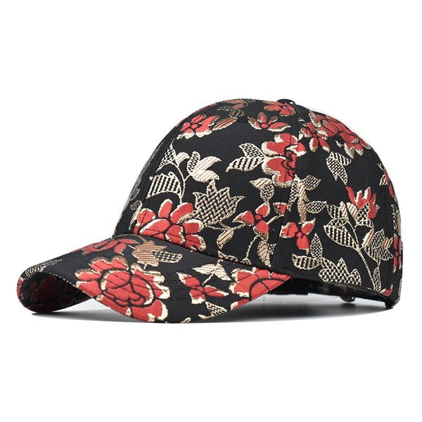 Vintage Floral Embroidered Japanese Baseball Caps - Black
