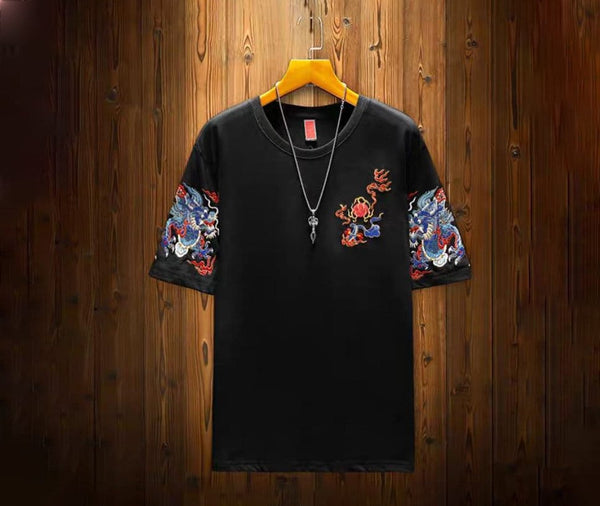 Mythical Dragon Embroidered Japanese T Shirt - Medium
