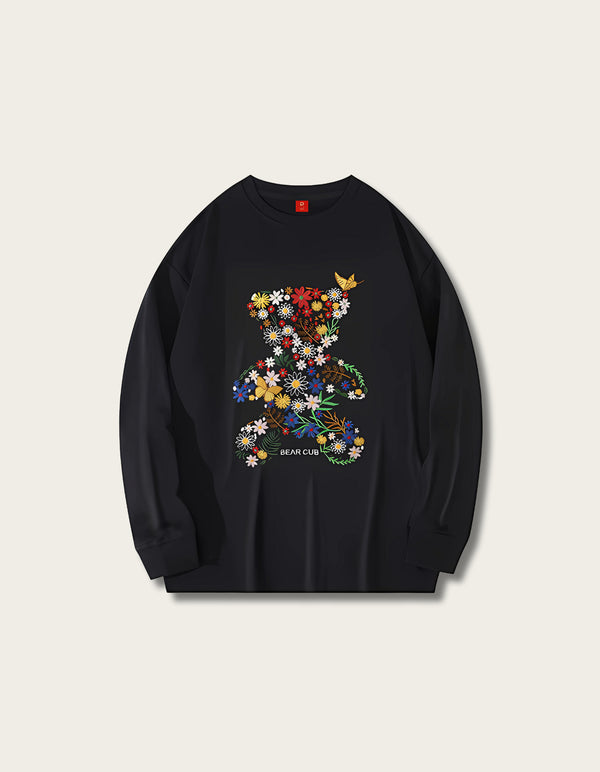 Floral Bear Harmony Japanese Sweatshirt - Medium
