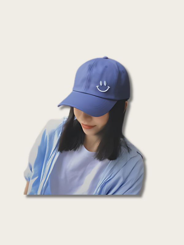 Smiley Vibe Minimalist Japanese Cap - Black